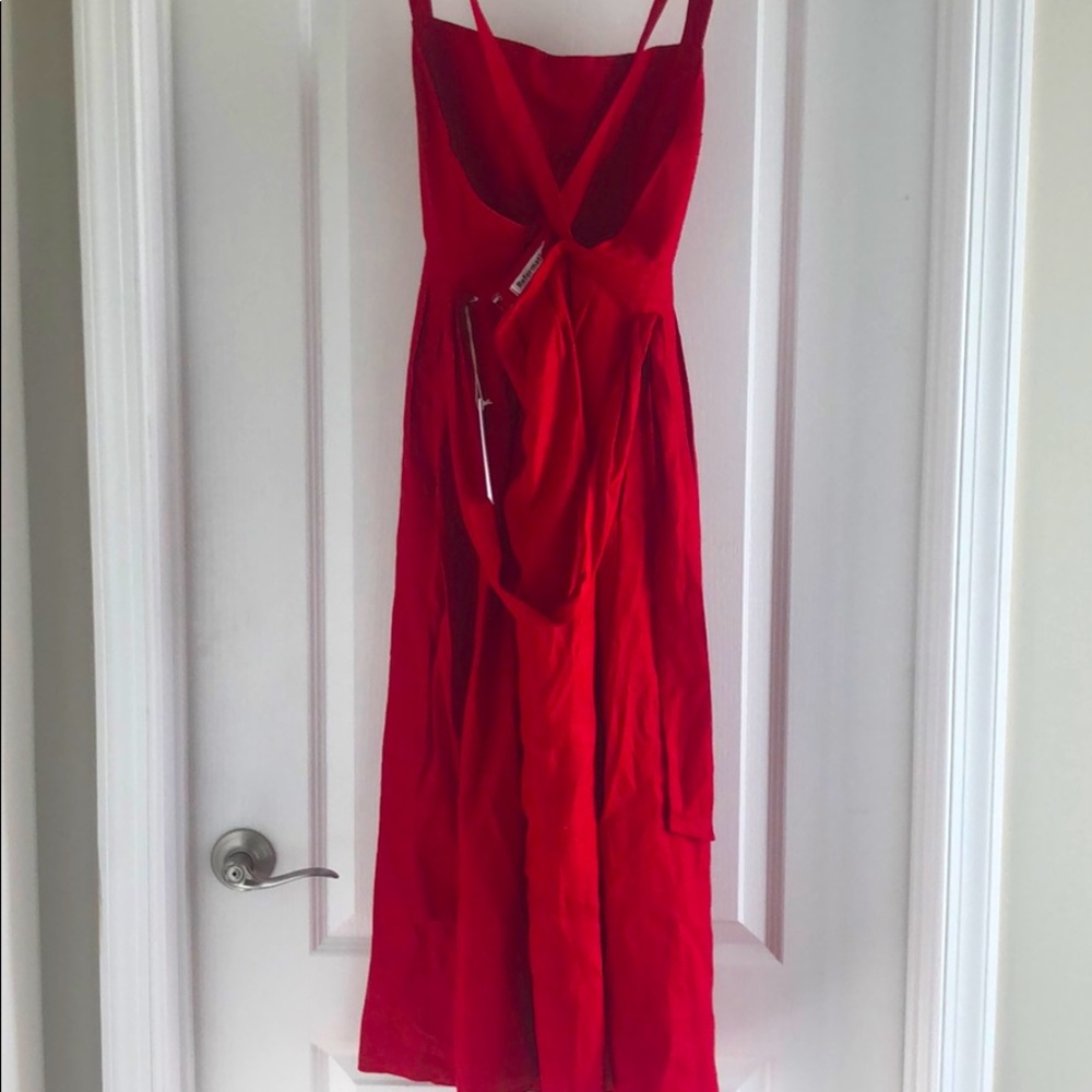 Red, Linen, Pinafore Dress
